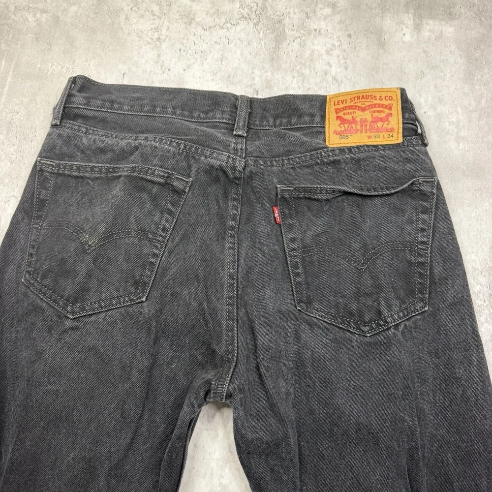 Levi’s 505 Black Denim Regular Fit Men's Red Tab Straight Leg Jeans Size 33 X 34